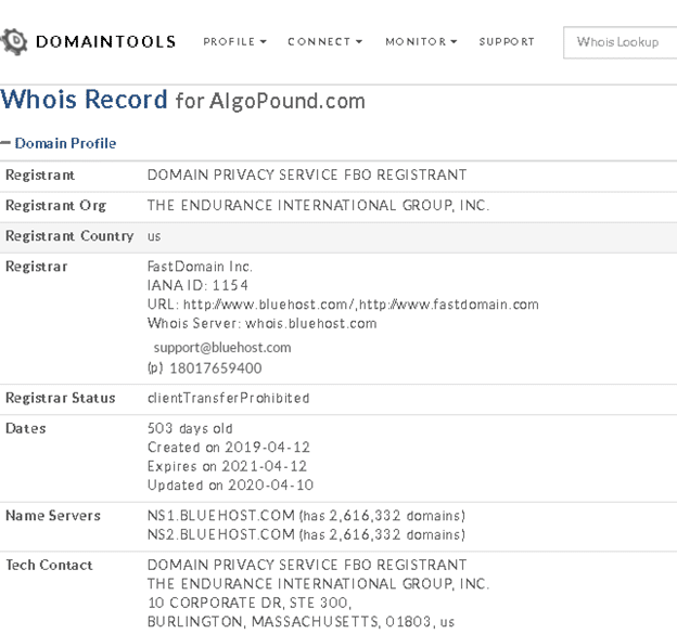 Algopound whois.domaintools.com