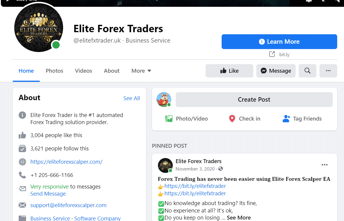 Elite Forex Scalper Facebook page