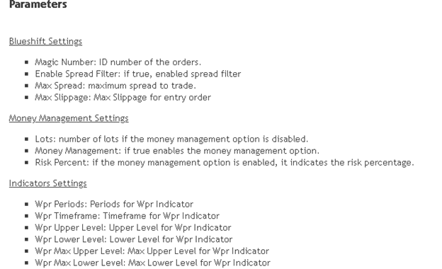 Blueshift Robot parameters