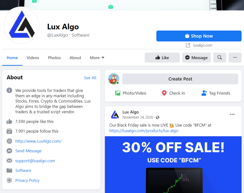 Lux Algo Facebook page