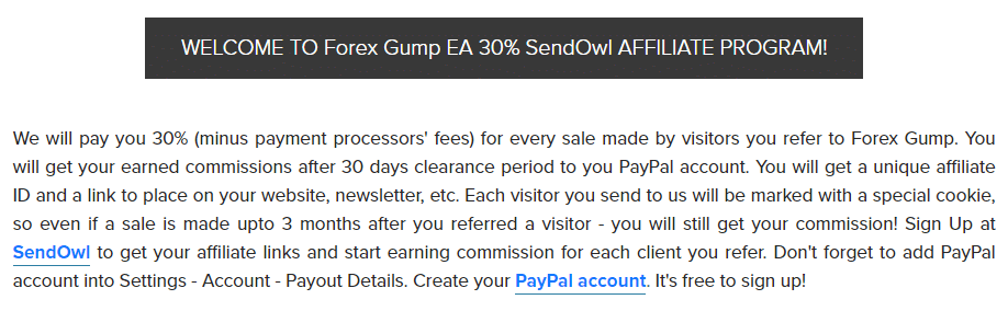 Forex Gump. There’s a SendOwl featured 30% affiliate program.