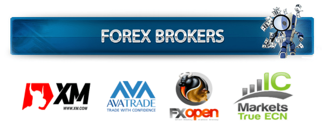 Forex Robotron. There are icons and links on the broker houses: XM, Avatrade, FXOpen, and IC Markets.