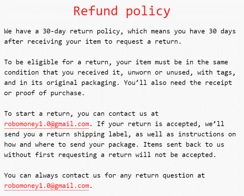 R0B0.1 refund policy