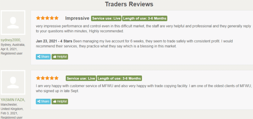 MFWU (Managed Forex With Us) customer reviews