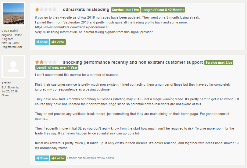 Negative customer testimonials.