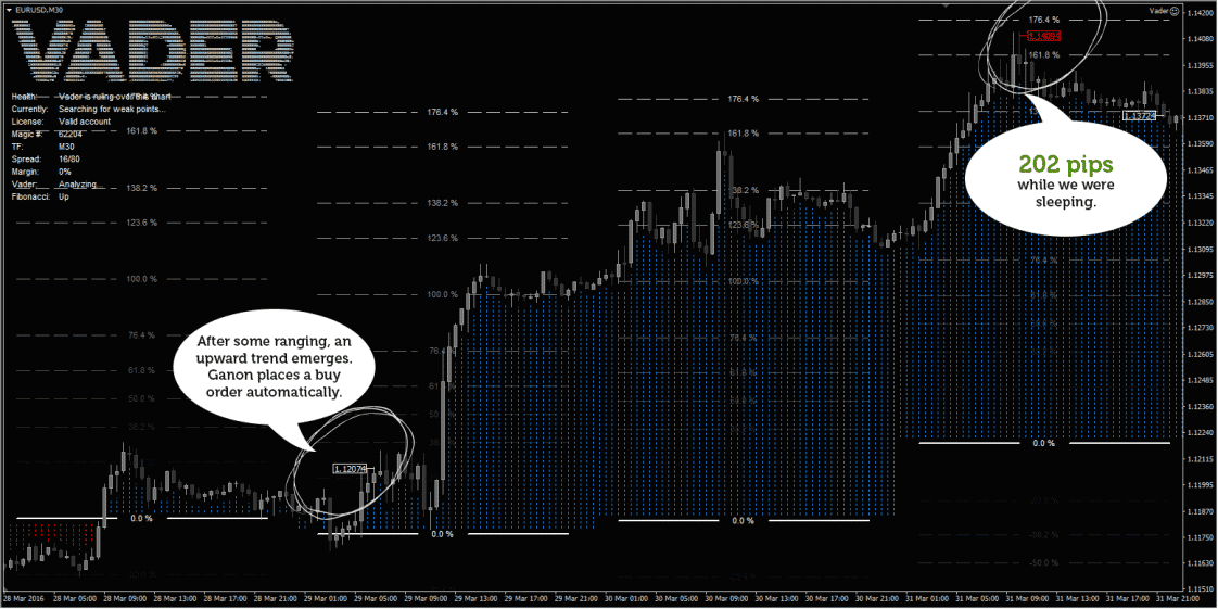 Vader Forex Robot screenshot of trading results.