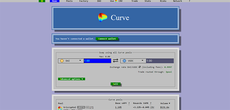 Curve Finance website