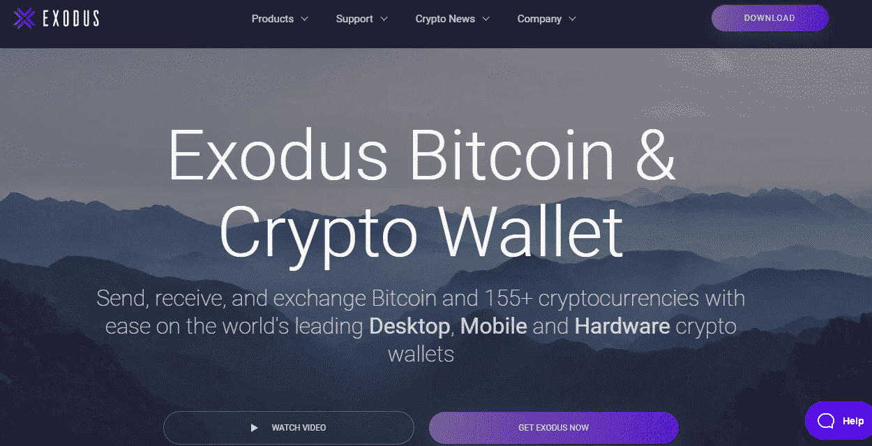 Exodus wallet start page