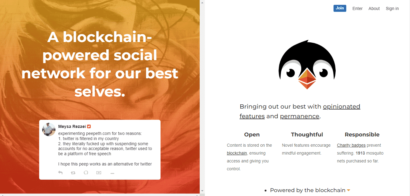 The Peepeth landing page.