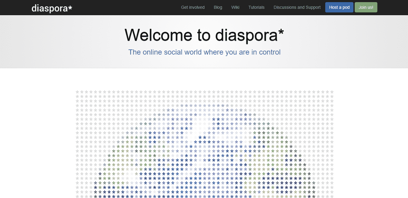 The Diaspora welcome page.