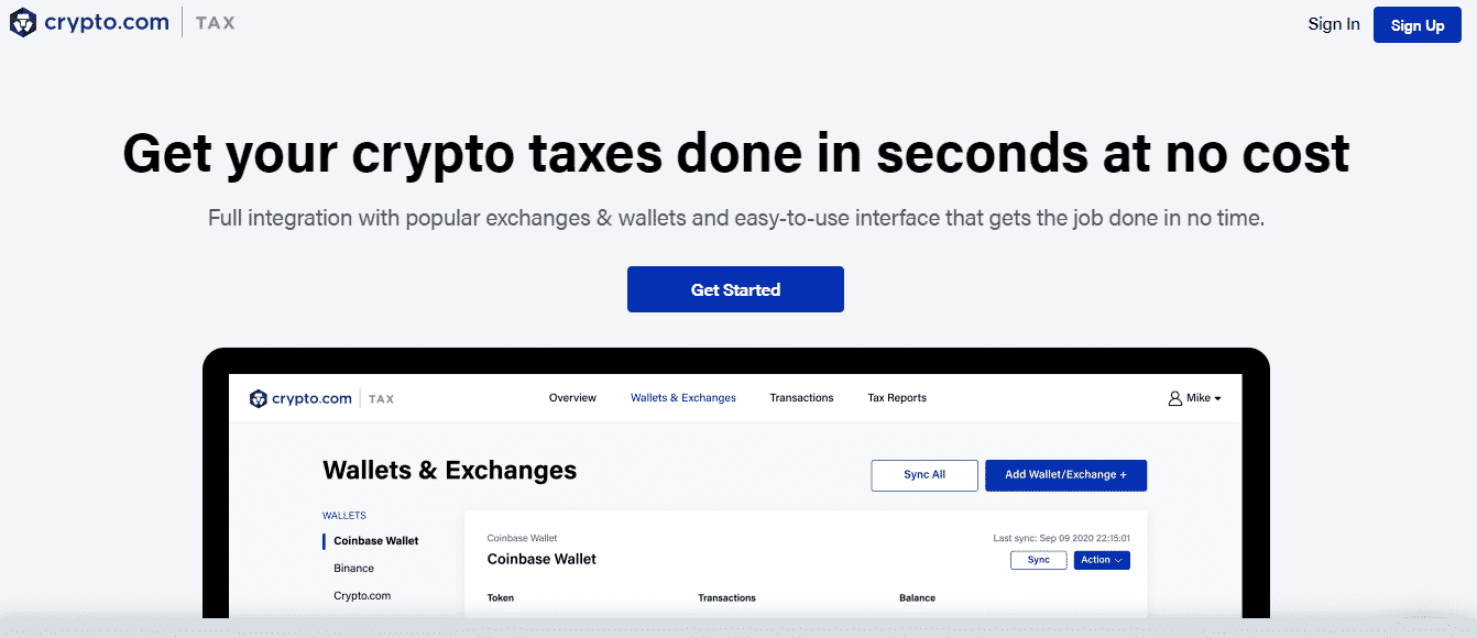 Crypto.com Tax home page