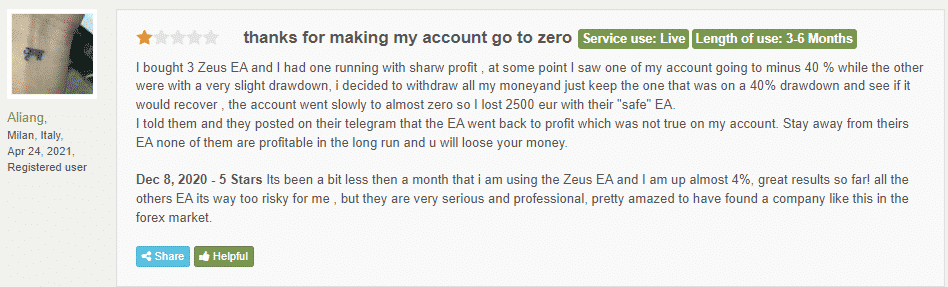 User testimonial on Forex Peace Army.