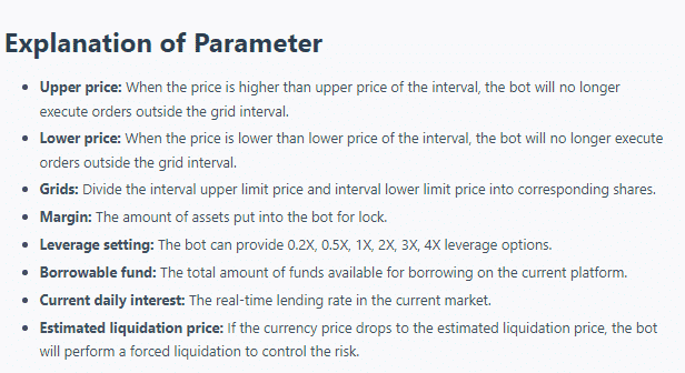 Parameters of Margin GRID Bot.