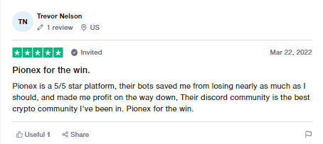 Customer feedback on TrustPilot for Pionex.