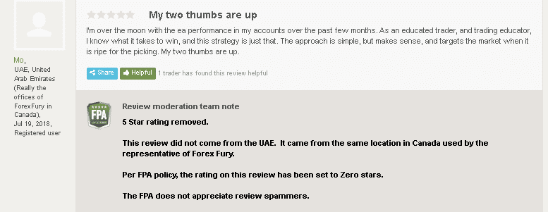 Fake customer review on FPA.