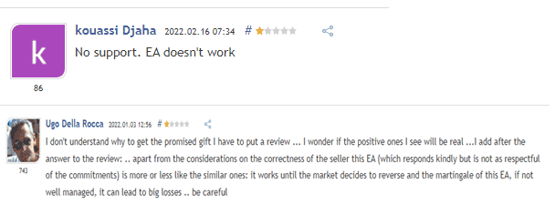 Negative user reviews on MQL5.