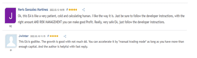Positive user reviews on MQL5.